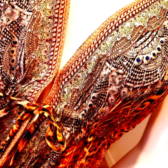 *LAST ONE***MANISH VAID- Silk Leopard Hi-Lo CRY.Emb. Dress-NWT - Picture 6 of 12